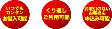 いつでもカンタンお借入可能・くり返しご利用可能・お取引のないお客様も申込み可能