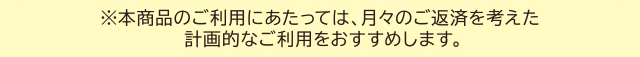※本商品のご利用にあたっては、月々のご返済を考えた計画的なご利用をおすすめします。