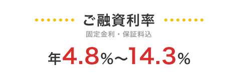 ご融資利率 固定金利・保証料込 年4.8％～14.3％