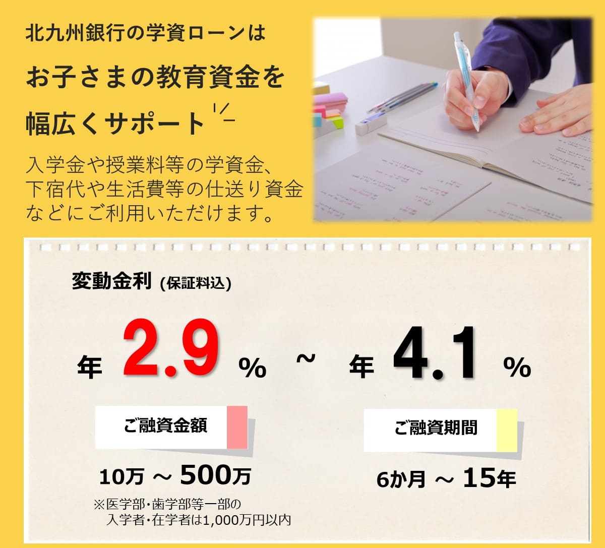 北九州銀行学資ローン　お子さまの教育資金を幅広くサポート