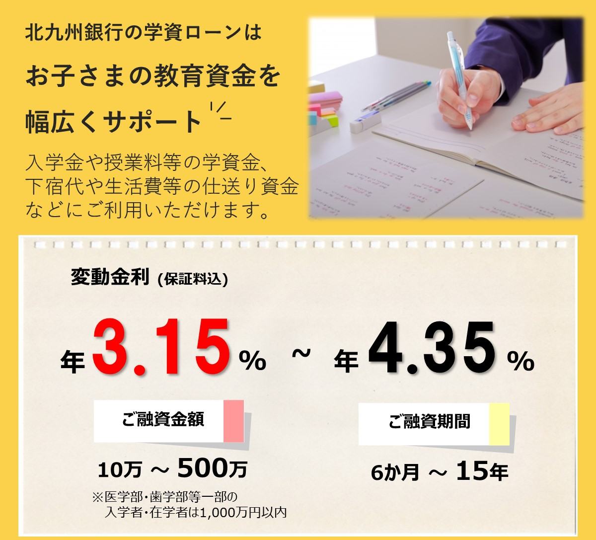 北九州銀行学資ローン　お子さまの教育資金を幅広くサポート